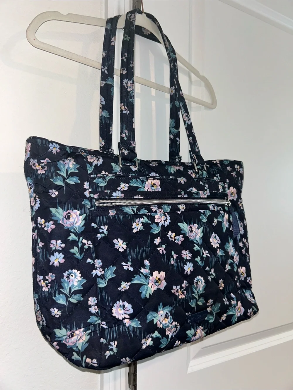 Vera Bradley Navy Floral Quilted Laptop Work Tote Briefcase Purse